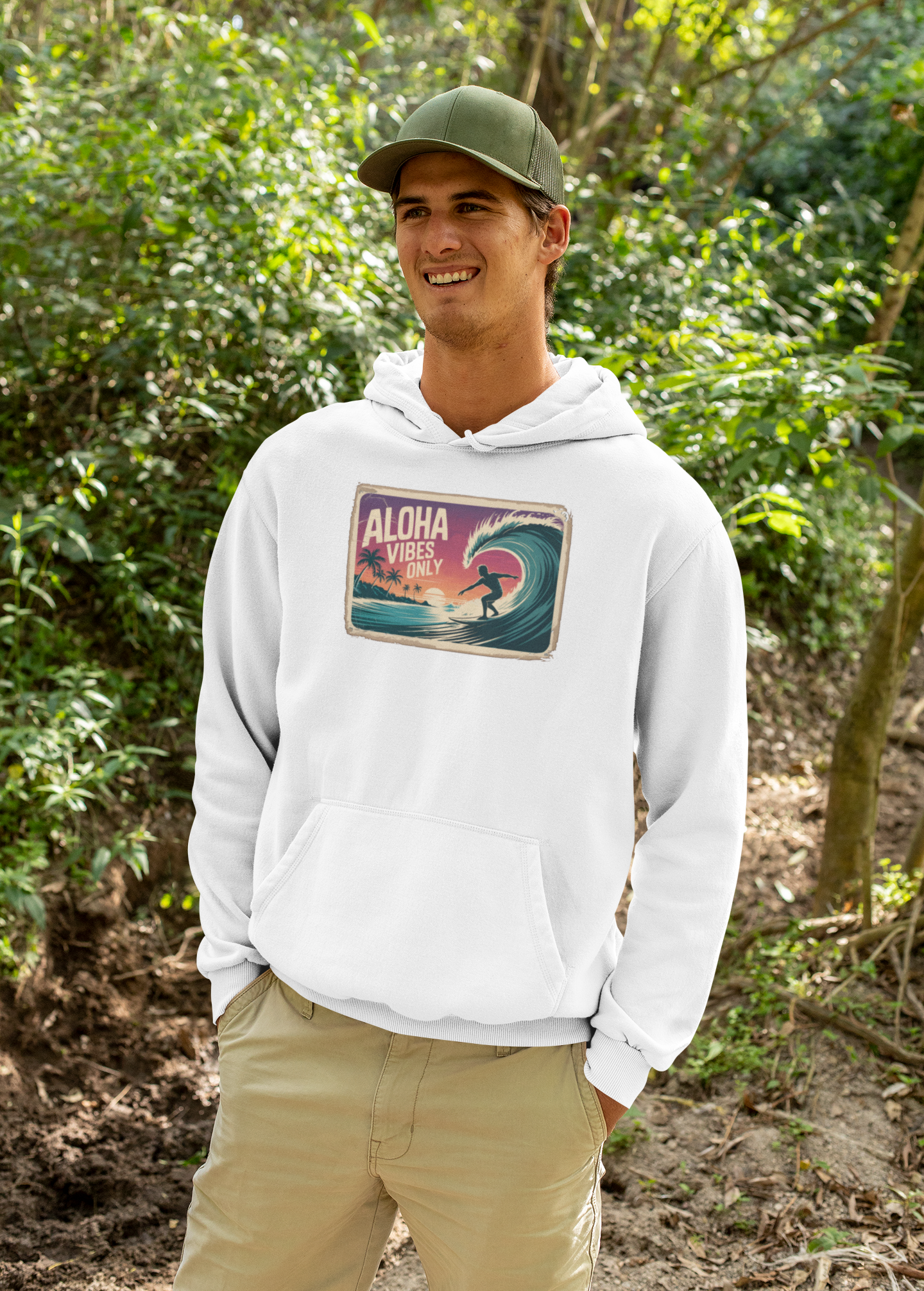 Aloha Vibes Only Hoodie, Retro Surf Sweatshirt for Beach Lovers, Surfers & Outdoor Life