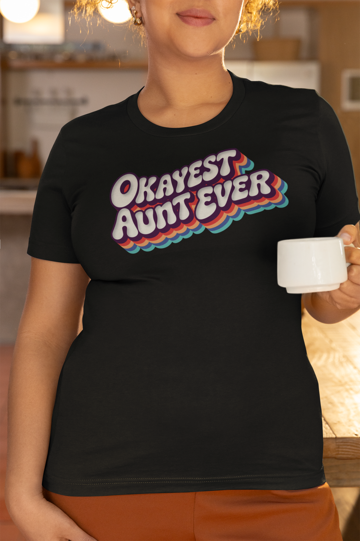 Okayest Aunt Ever T Shirt Funny Retro Rainbow Typography Gift for Aunts