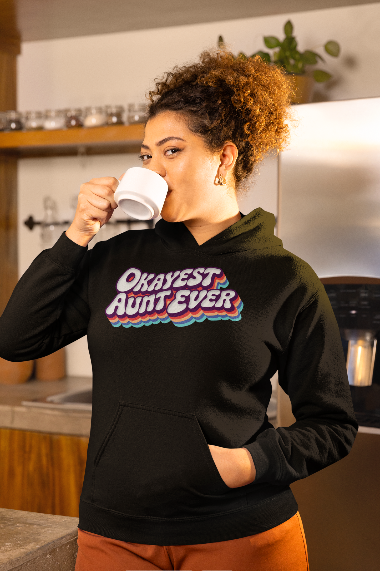 Okayest Aunt Ever Hoodie Funny Retro Rainbow Design Gift for Aunts
