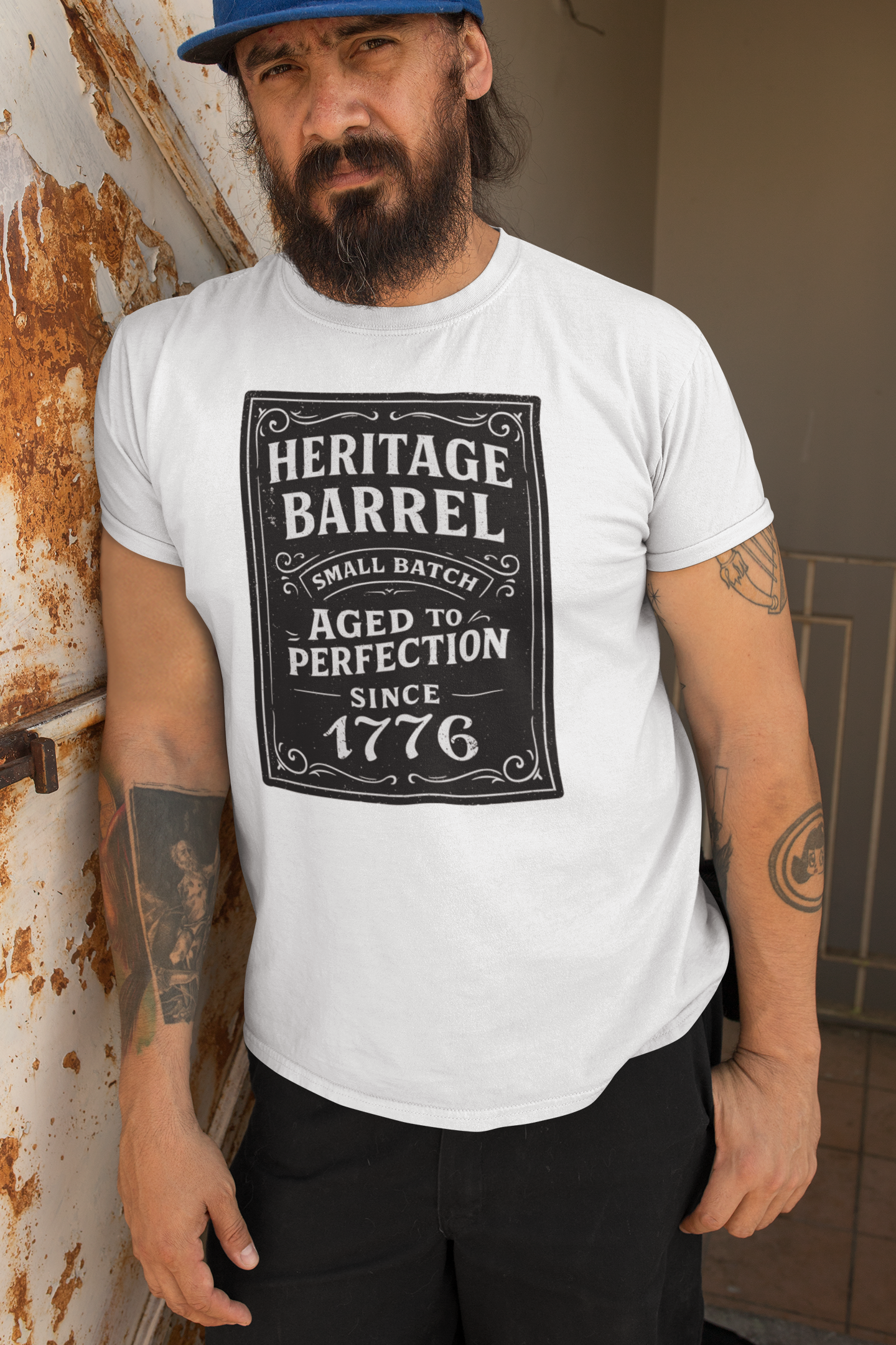 Heritage Barrel Custom Year T Shirt Vintage Whiskey Label Design for Whiskey Lovers