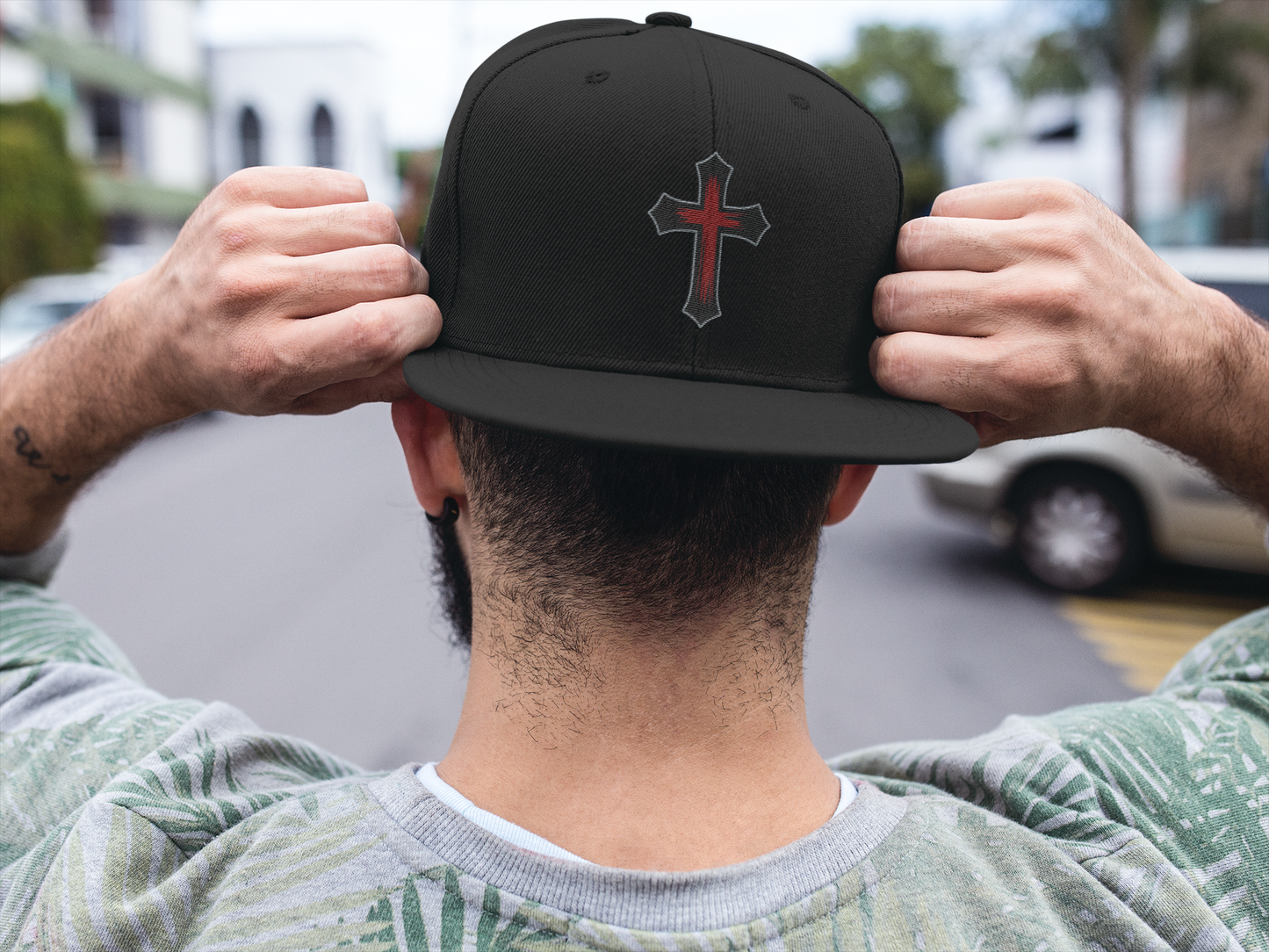 Gothic Cross Flat Embroidery Snapback Hat Christian Faith Cap for Believers and Bible Lovers