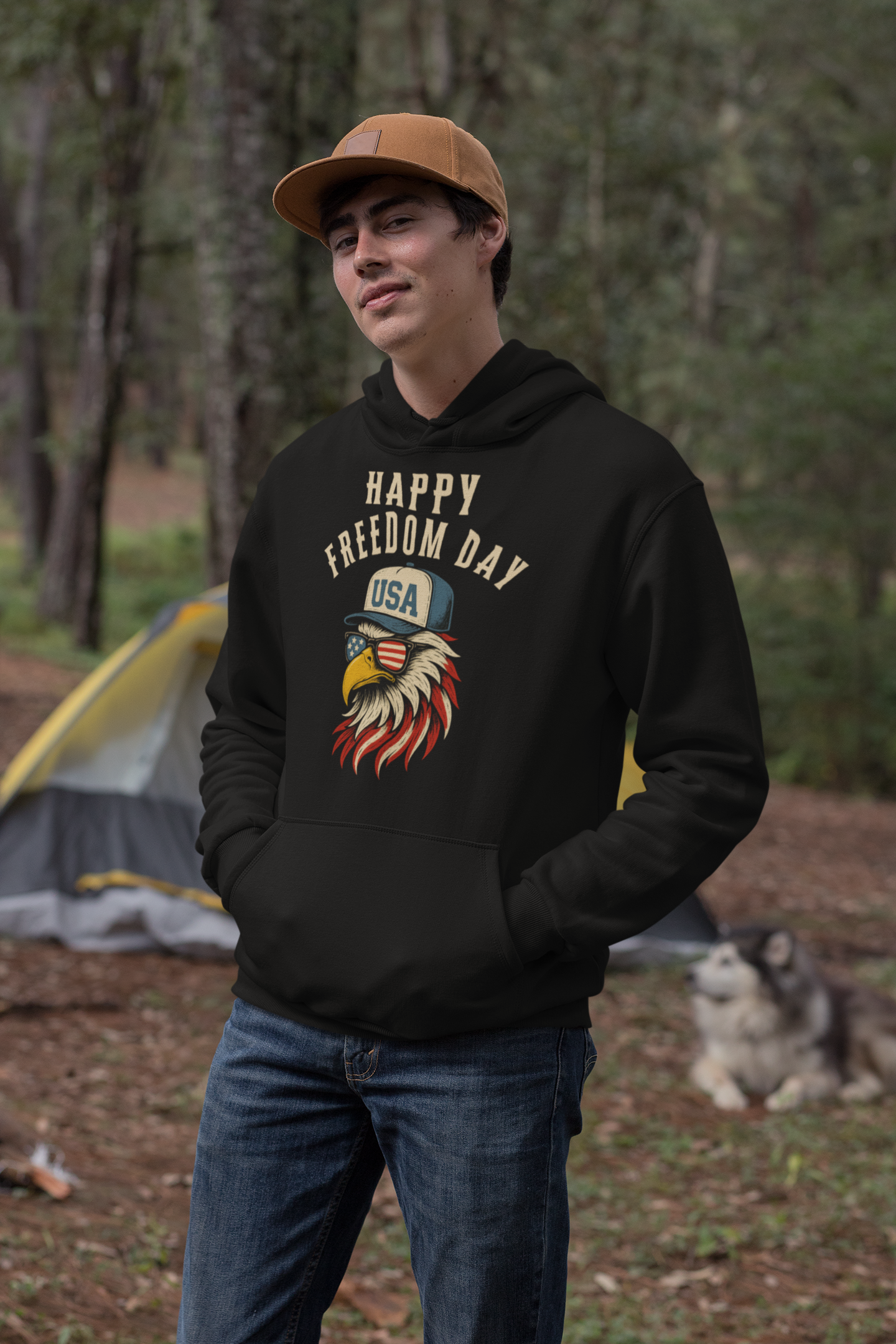 Happy Freedom Day Eagle Hoodie Patriotic USA Sweatshirt for Proud Americans on the 4th of July