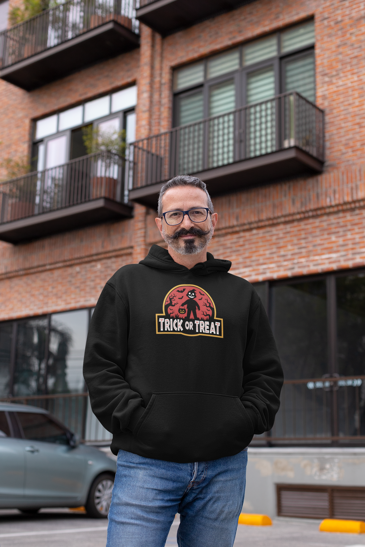 Trick or Treat Hoodie, Jurassic Park Style Halloween Sweatshirt for Horror Fans and Halloween Enthusiasts
