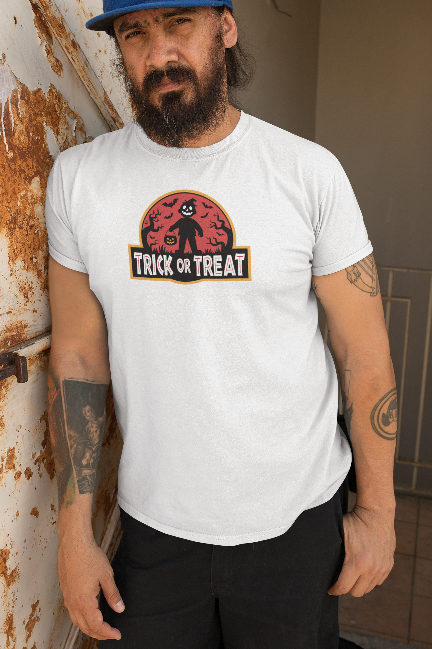 Trick or Treat T Shirt, Jurassic Park Inspired Halloween Graphic Tee for Horror Fans and Halloween Lovers