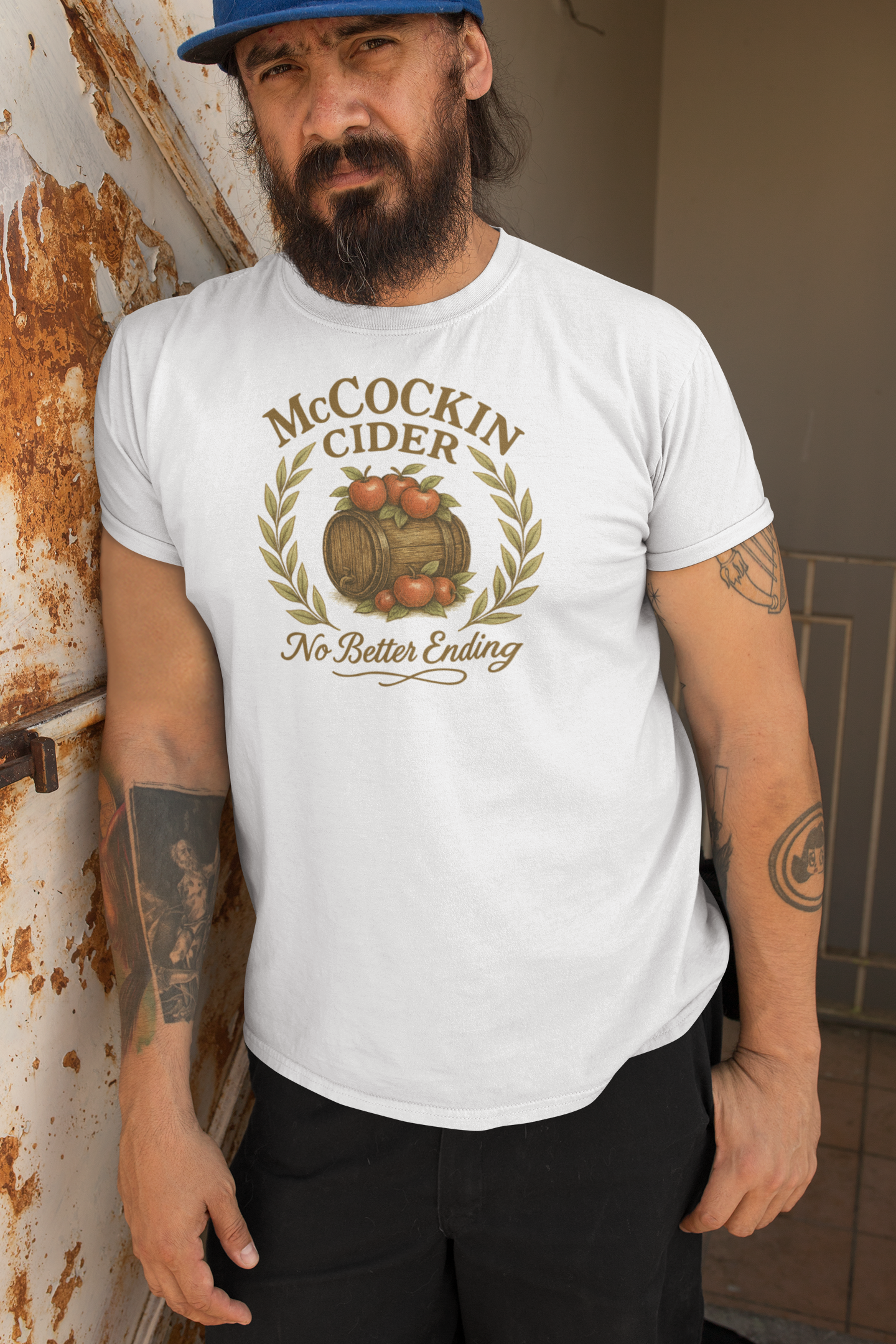 McCockin Cider Funny Vintage T Shirt Pun Barrel Design for Humor and Joke Lovers