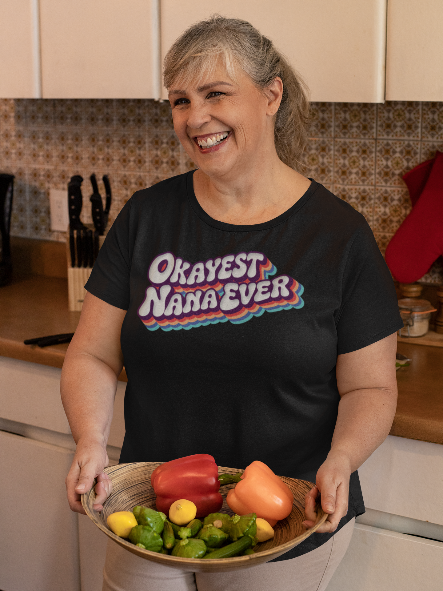 Okayest Nana Ever T Shirt Funny Retro Rainbow Typography Gift for Grandmas