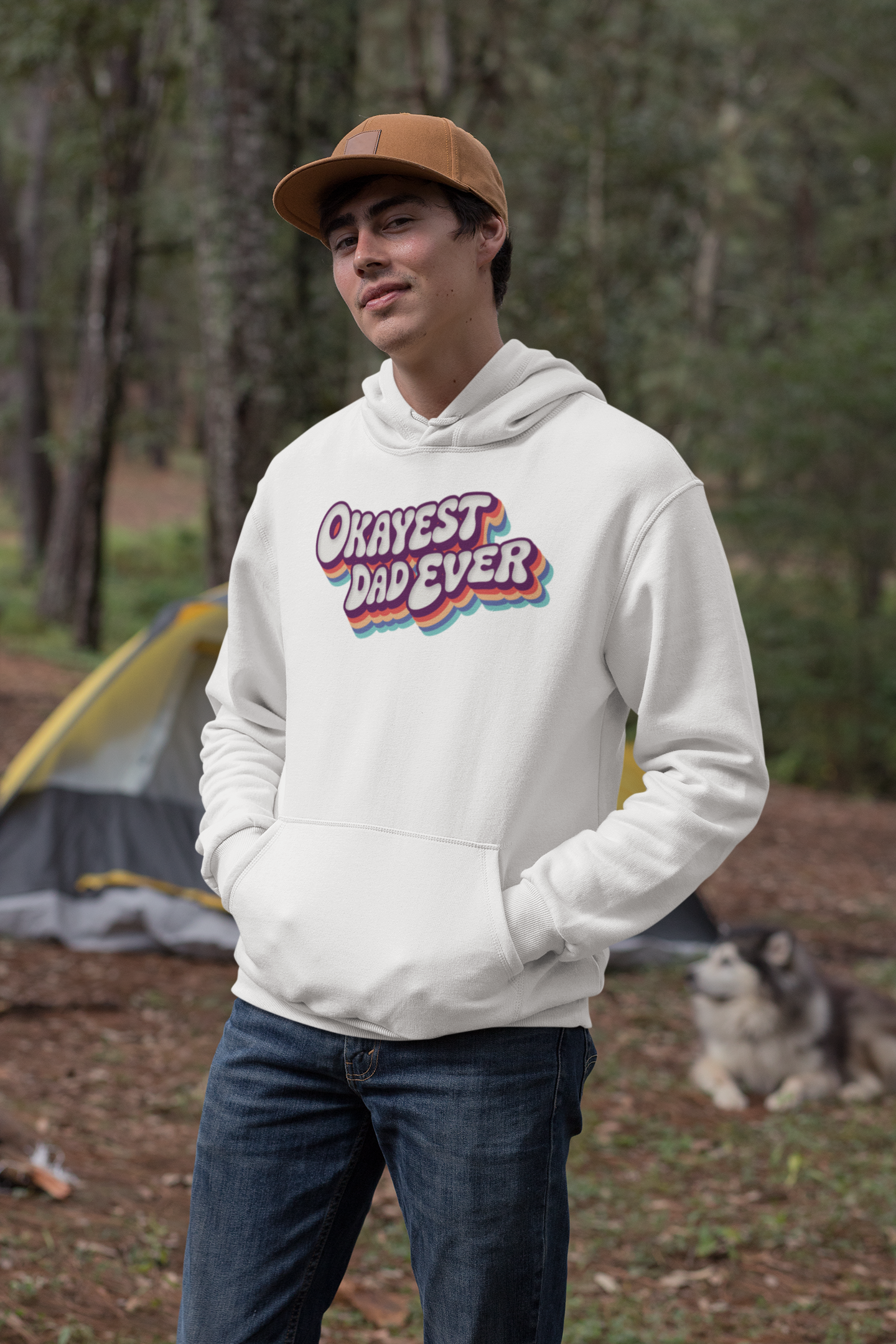 Okayest Dad Ever Hoodie Funny Retro Rainbow Design Gift for Fathers