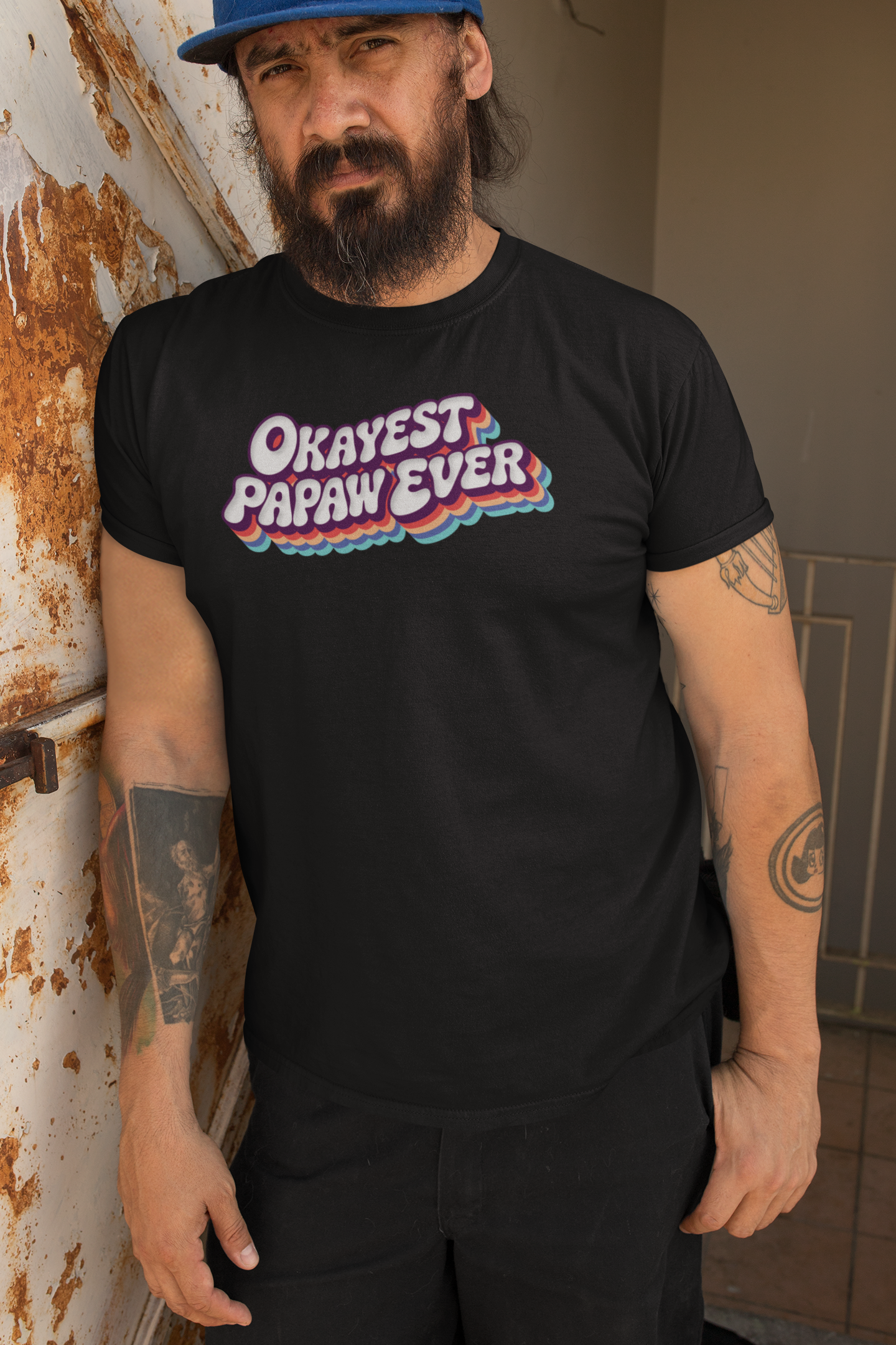 Okayest Papaw Ever T Shirt Funny Retro Rainbow Typography Gift for Grandpas