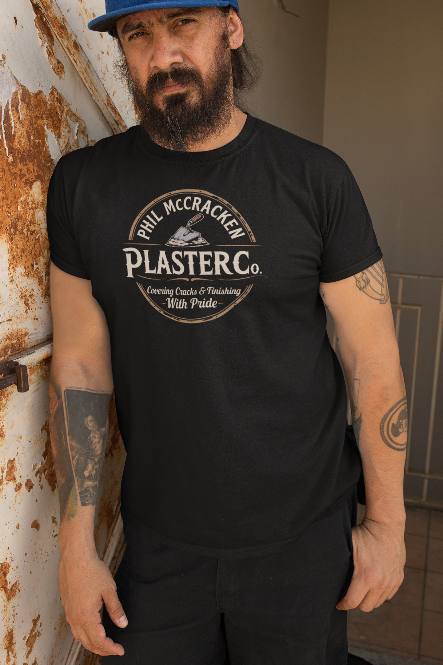Phil McCracken Plaster Co Funny T Shirt Vintage Work Logo Pun Design for Joke Lovers