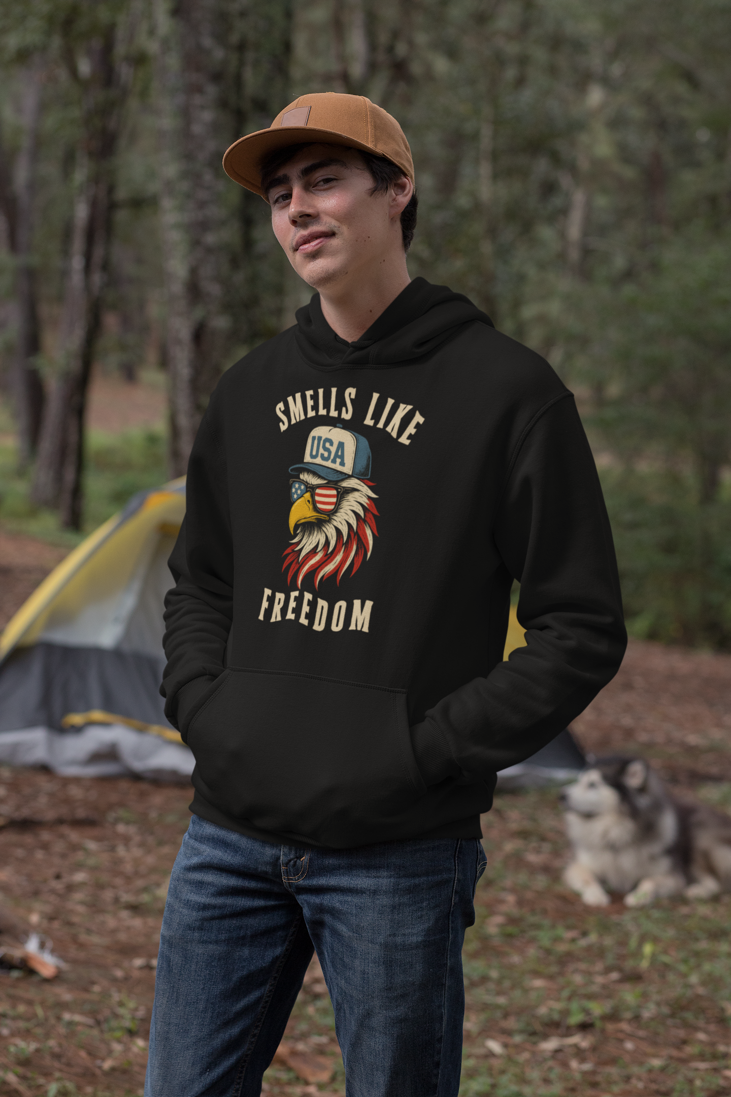 Smells Like Freedom Eagle Hoodie Funny Patriotic USA Sweatshirt for 4th of July and Proud Americans