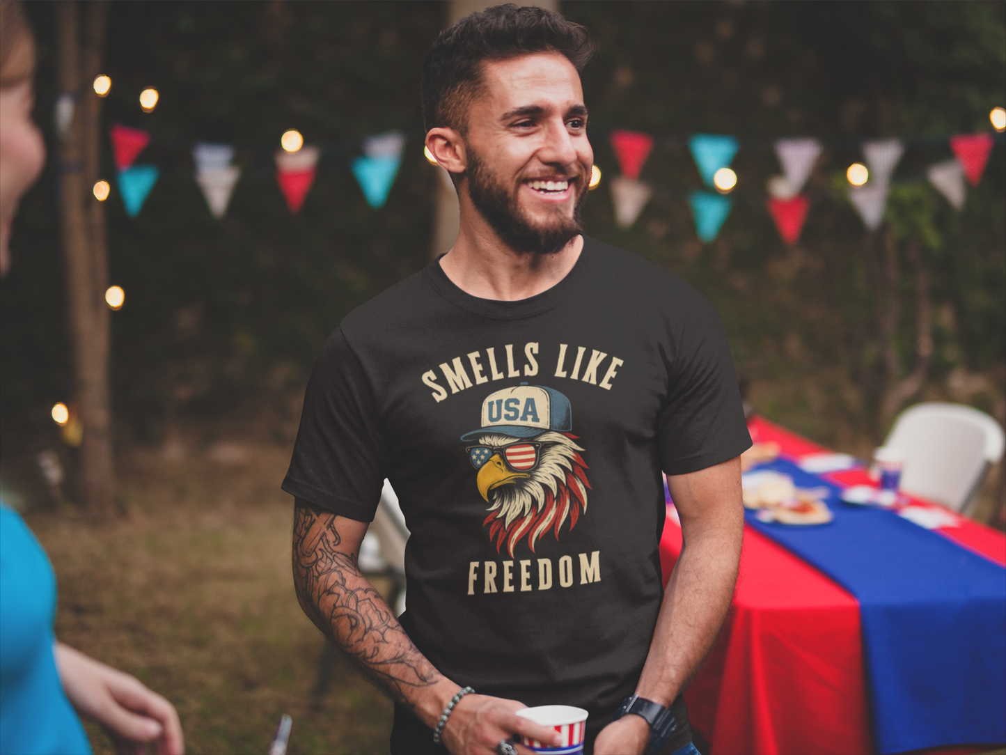 Smells Like Freedom Eagle T-Shirt Funny Patriotic USA Graphic Tee for 4th of July and Proud Americans