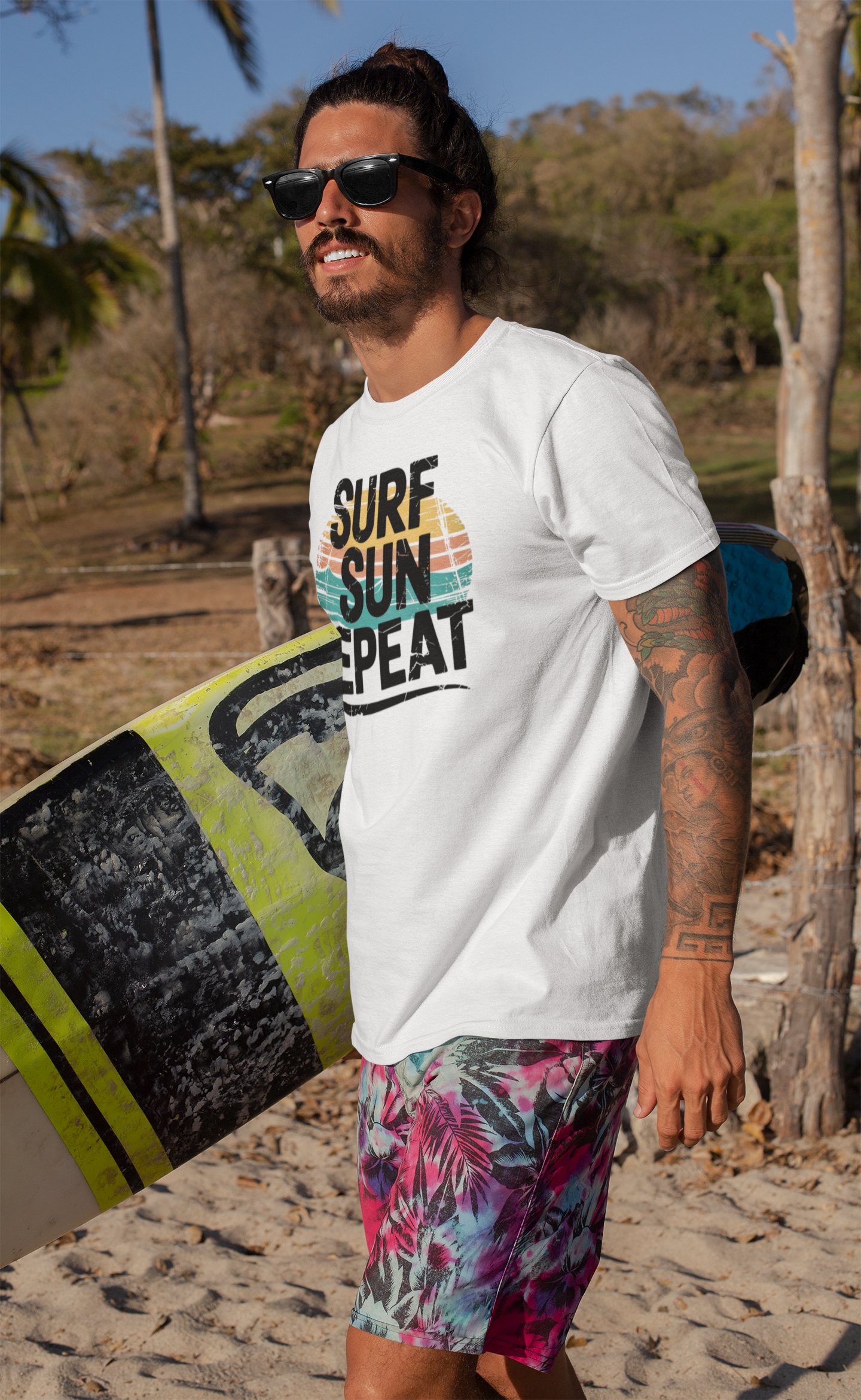 Surf Sun Repeat T Shirt Vintage Retro Beach Graphic Tee for Surfers and Ocean Lovers