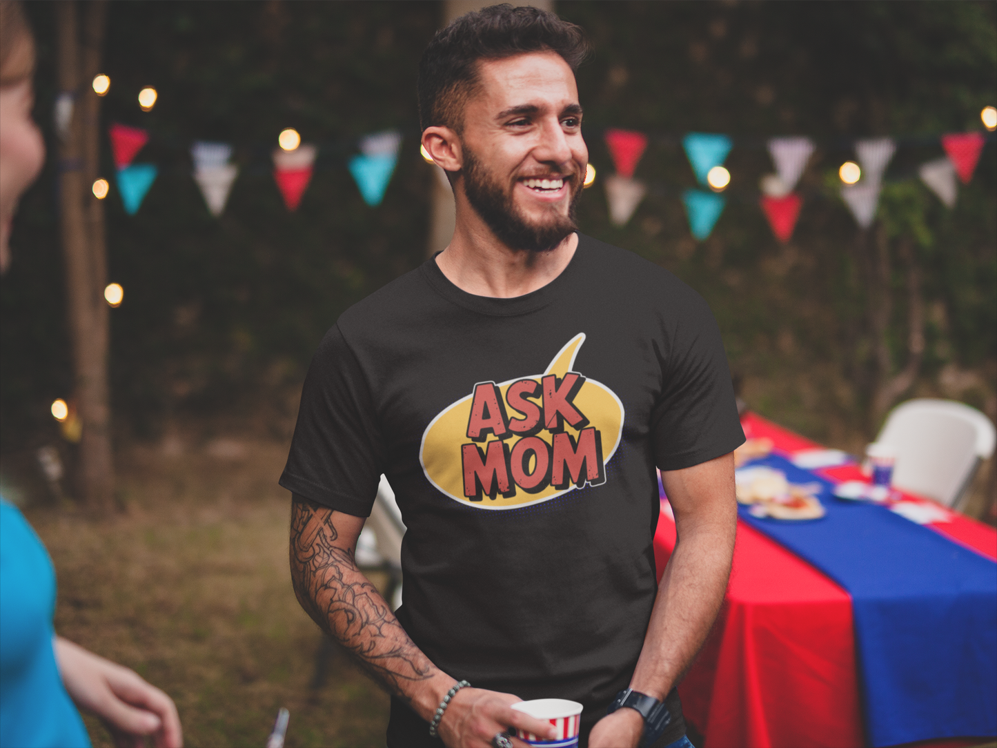 ASK MOM Comic Speech Bubble T-Shirt Funny Retro Dad Gift for Father’s Day Vintage Comic Book Style Tee