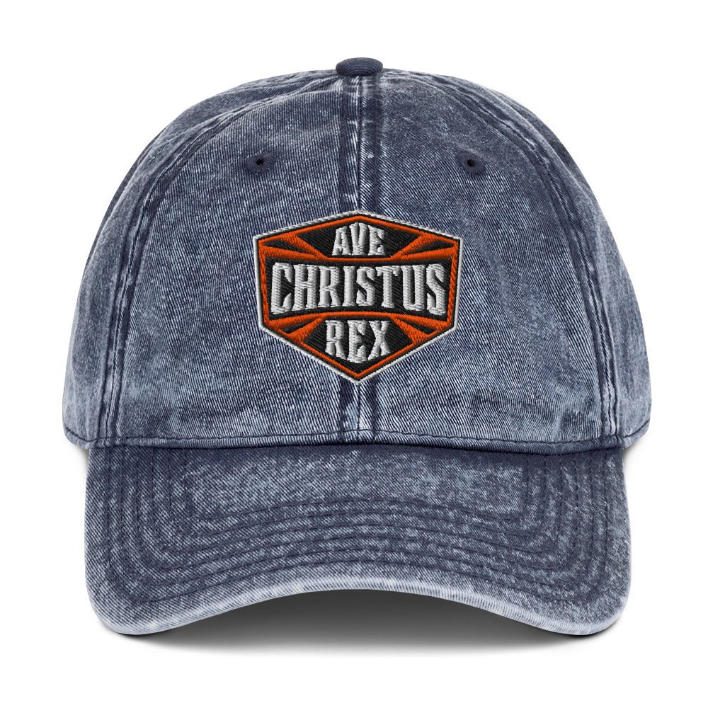 Ave Christus Rex "Hail Christ the King" Flat Embroidered Shield Vintage Cotton Twill Cap - Inken Image