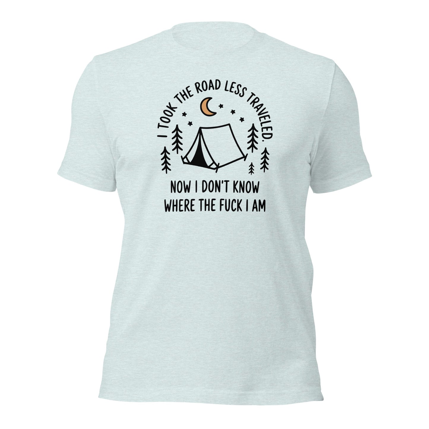 Camping T-Shirt Road Less Traveled Shirt Outdoors Hiking Tee - Inken Image