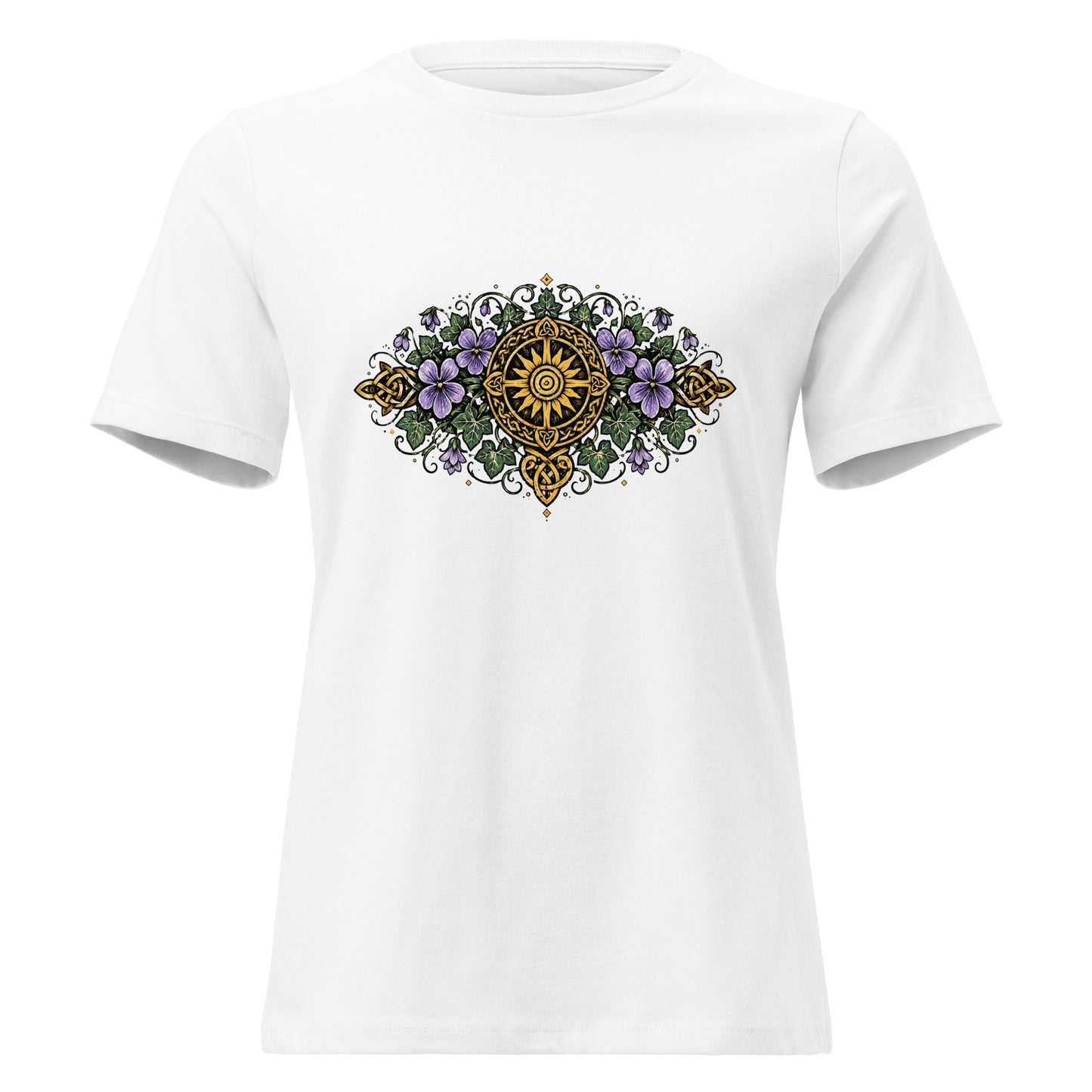 Celtic Summer Bouquet Women’s Shirt Sunwheel Knotwork Nature Tee - Inken Image