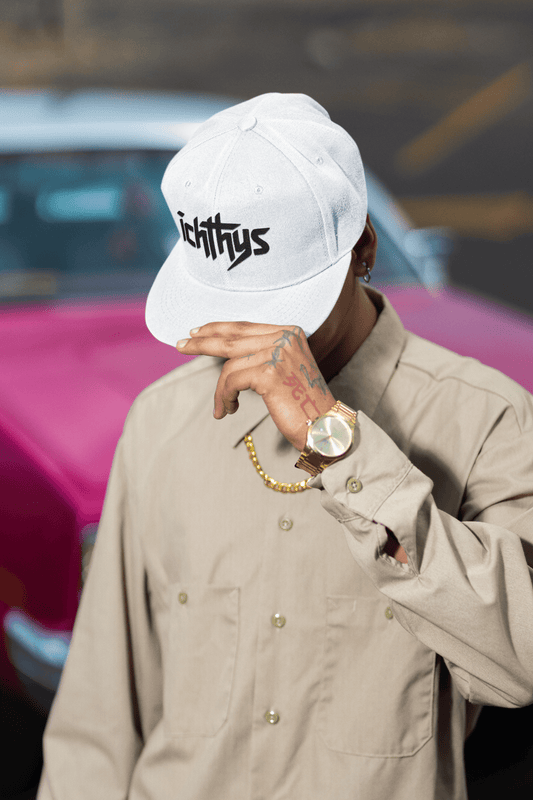 Christian Ichthys Snapback Hat 3D Puff Embroidered Flat Brim Hat - Inken Image