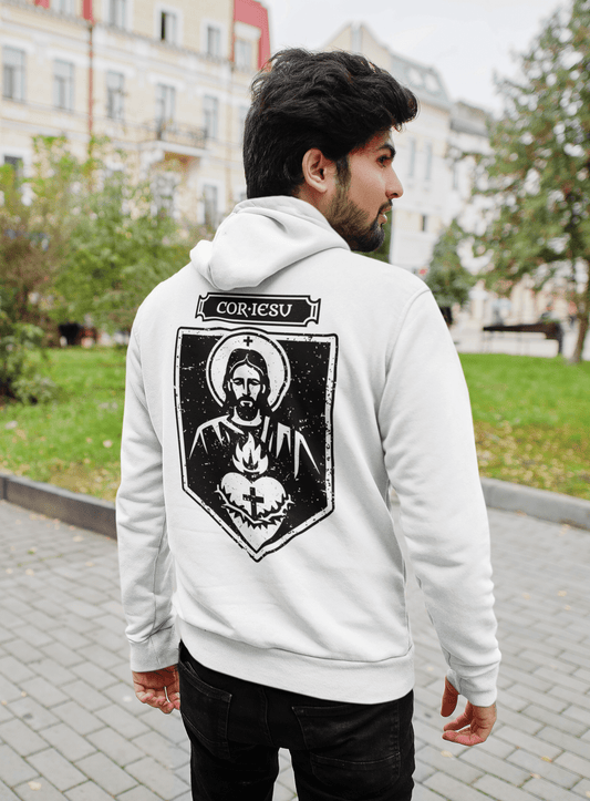 Cor Iesu, Sacred Heart of Christ Shield Graphic Hoodie - Inken Image