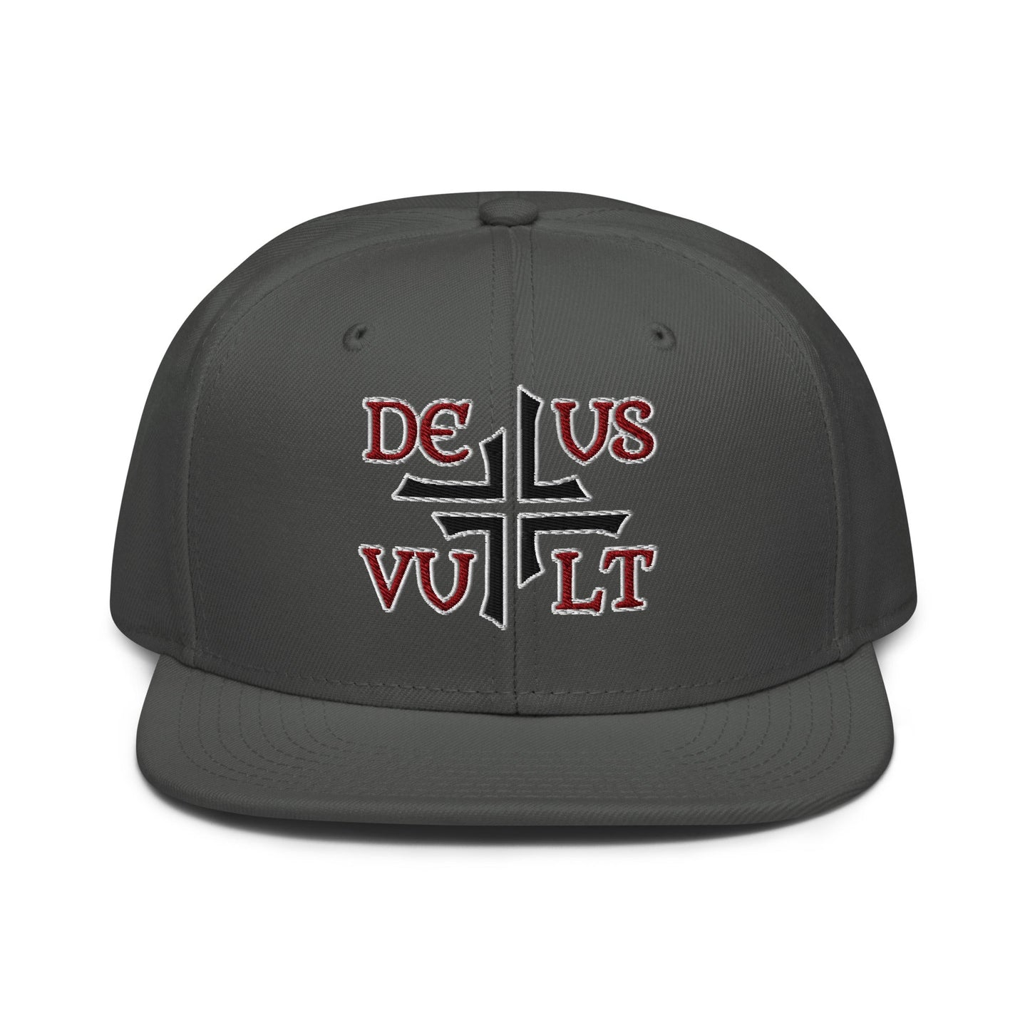 Deus Vult God Wills It Asymmetric Cross Emblem Embroidered Snapback Hat - Inken Image