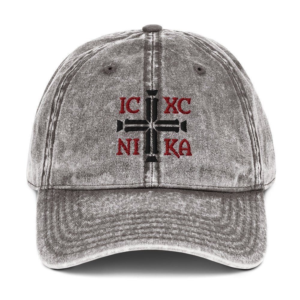 IC XC NIKA Jesus Christ Conquers Cross Emblem Embroidered Vintage Cotton Twill Cap - Inken Image