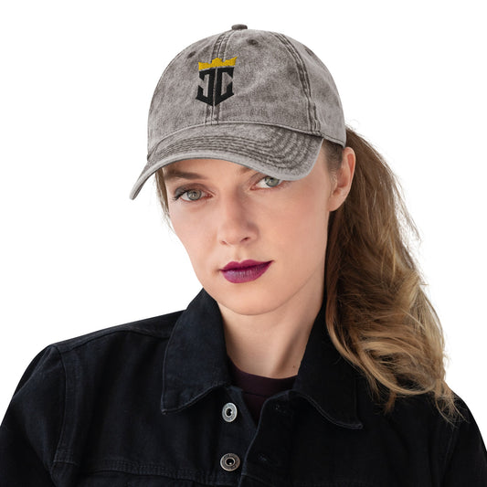 JC Monogram Jesus Christ Is King 3D Puff Embroidery Vintage Cotton Twill Cap - Inken Image