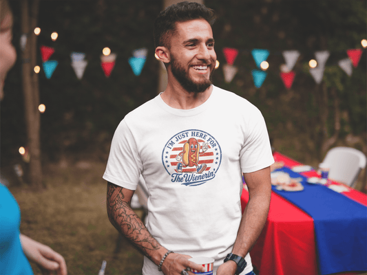 Just Here for The Wienerin Funny 4th of July Hot Dog Shirt BBQ Party Tee - Inken Image
