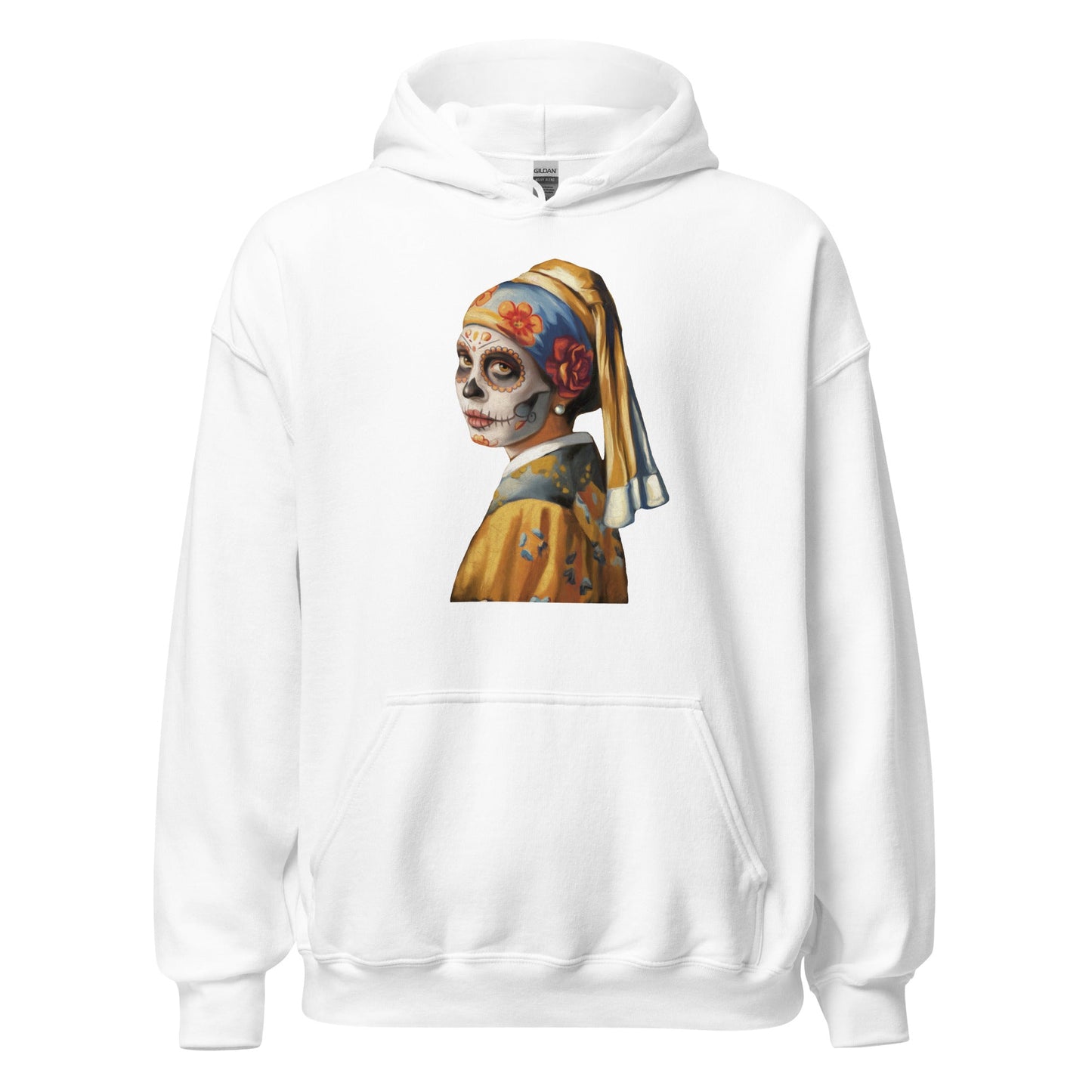Sugar Skull Girl With Pearl Earring Hoodie Dia De Los Muertos Renaissance Sweatshirt - Inken Image