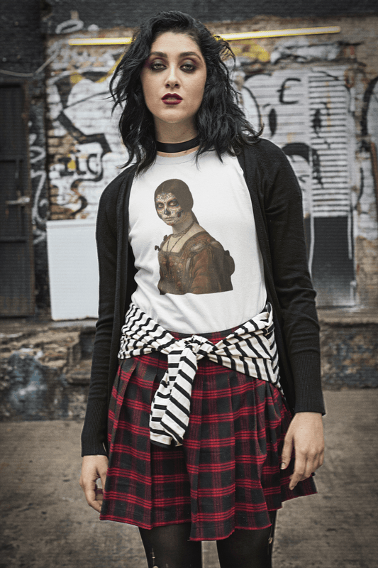 Sugar Skull La Belle Ferroniere Shirt Dia De Los Muertos Renaissance Parody Tee - Inken Image