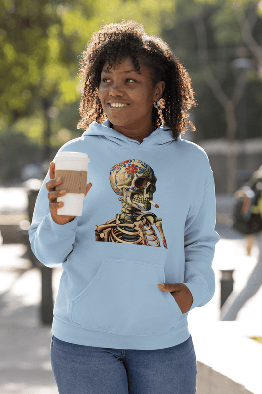 Sugar Skull Skeleton Smoking Cigarette Hoodie Dia De Los Muertos Gothic Sweatshirt - Inken Image