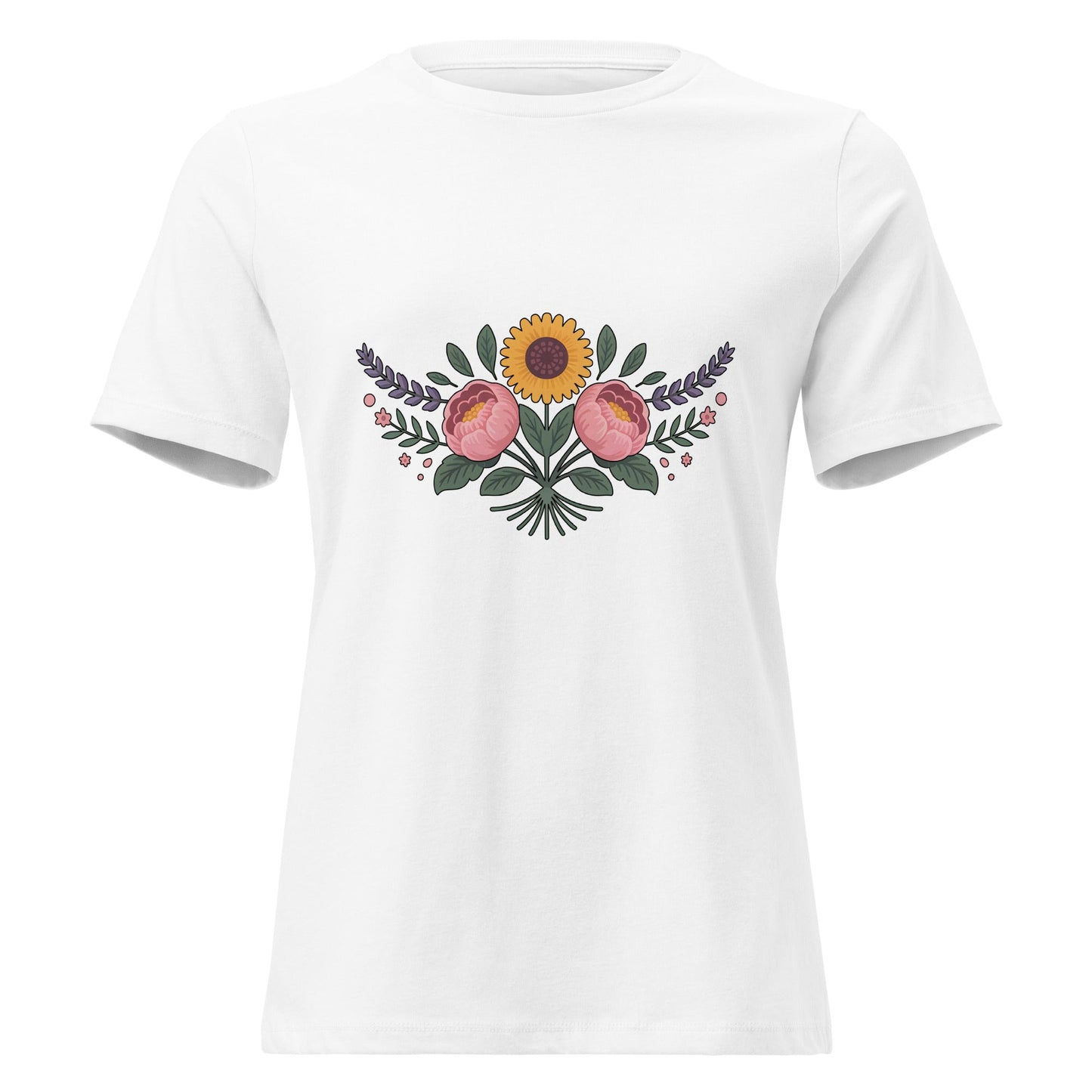 Sunflower and Peony BOHO Floral T-Shirt - Inken Image