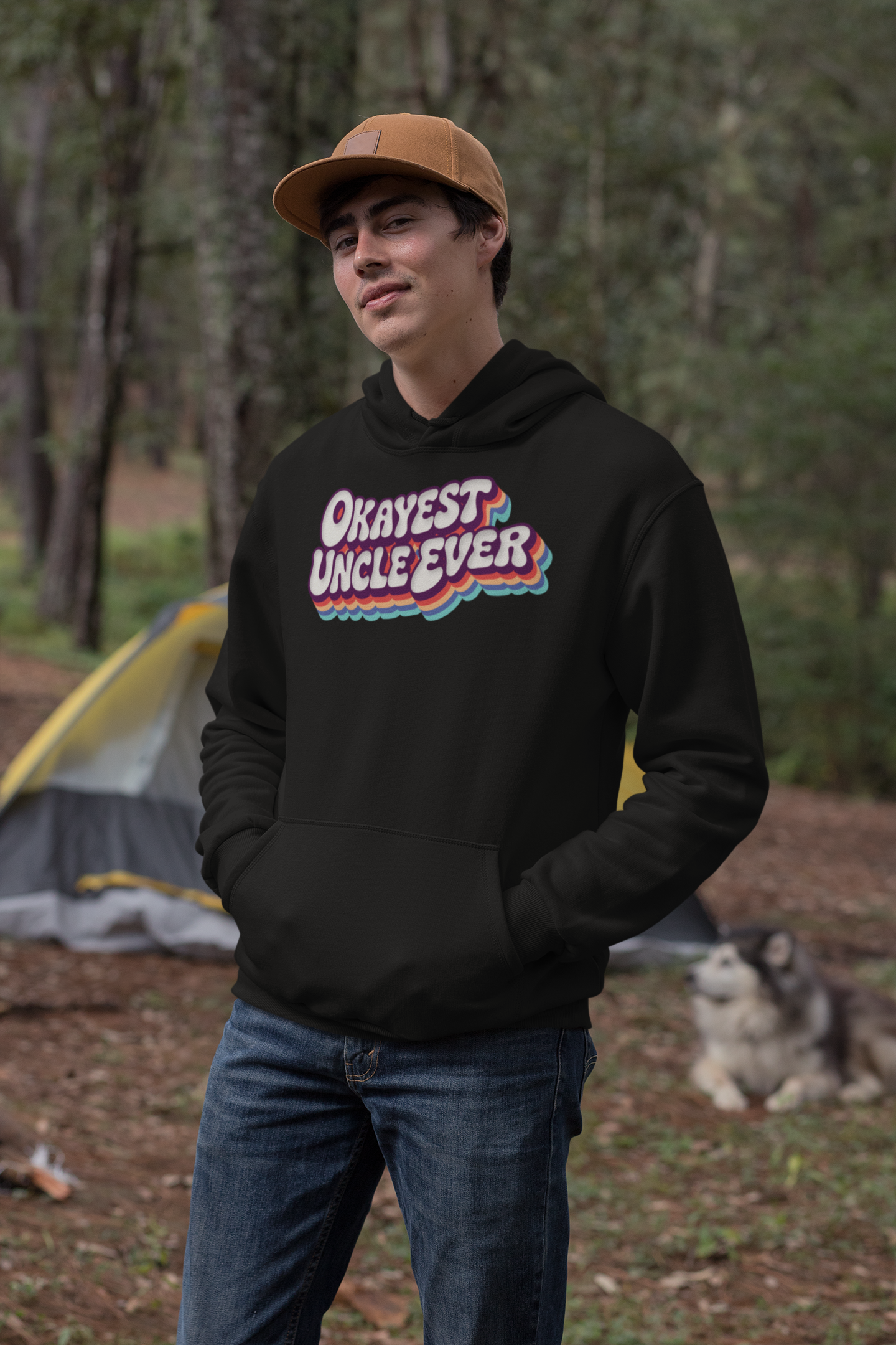 Okayest Uncle Ever Hoodie Funny Retro Rainbow Design Gift for Uncles