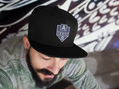 Alpha Omega ICTHYS Greek Shield Flat Embroidered Snapback