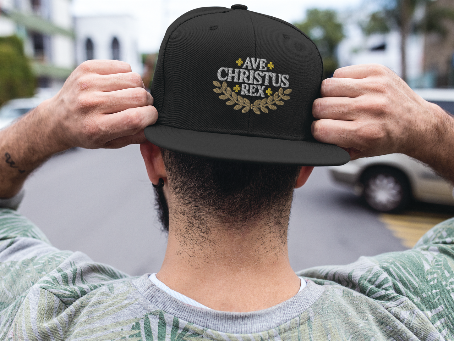 Ave Christus Rex "Hail Christ the King" Gold Wreath Flat Embroidered Snapback