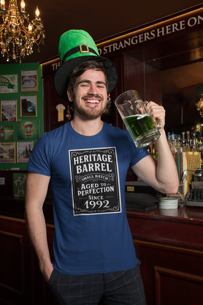Heritage Barrel Custom Year T Shirt Vintage Whiskey Label Design for Whiskey Lovers