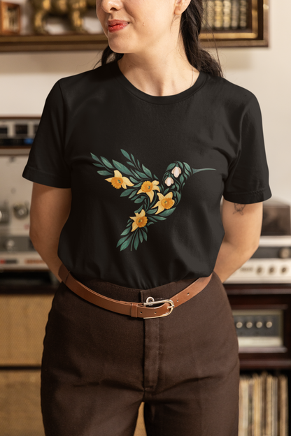 Daffodil Floral Hummingbird Silhouette T-Shirt