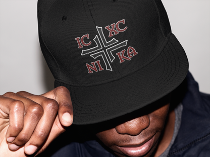 IC XC NIKA Jesus Christ Conquers Asymmetric Cross Emblem Embroidered Snapback