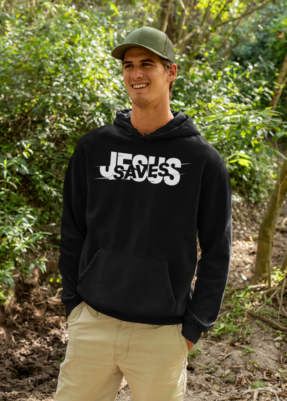Jesus Saves Glitched Typography Flat Embroidered Hoodie