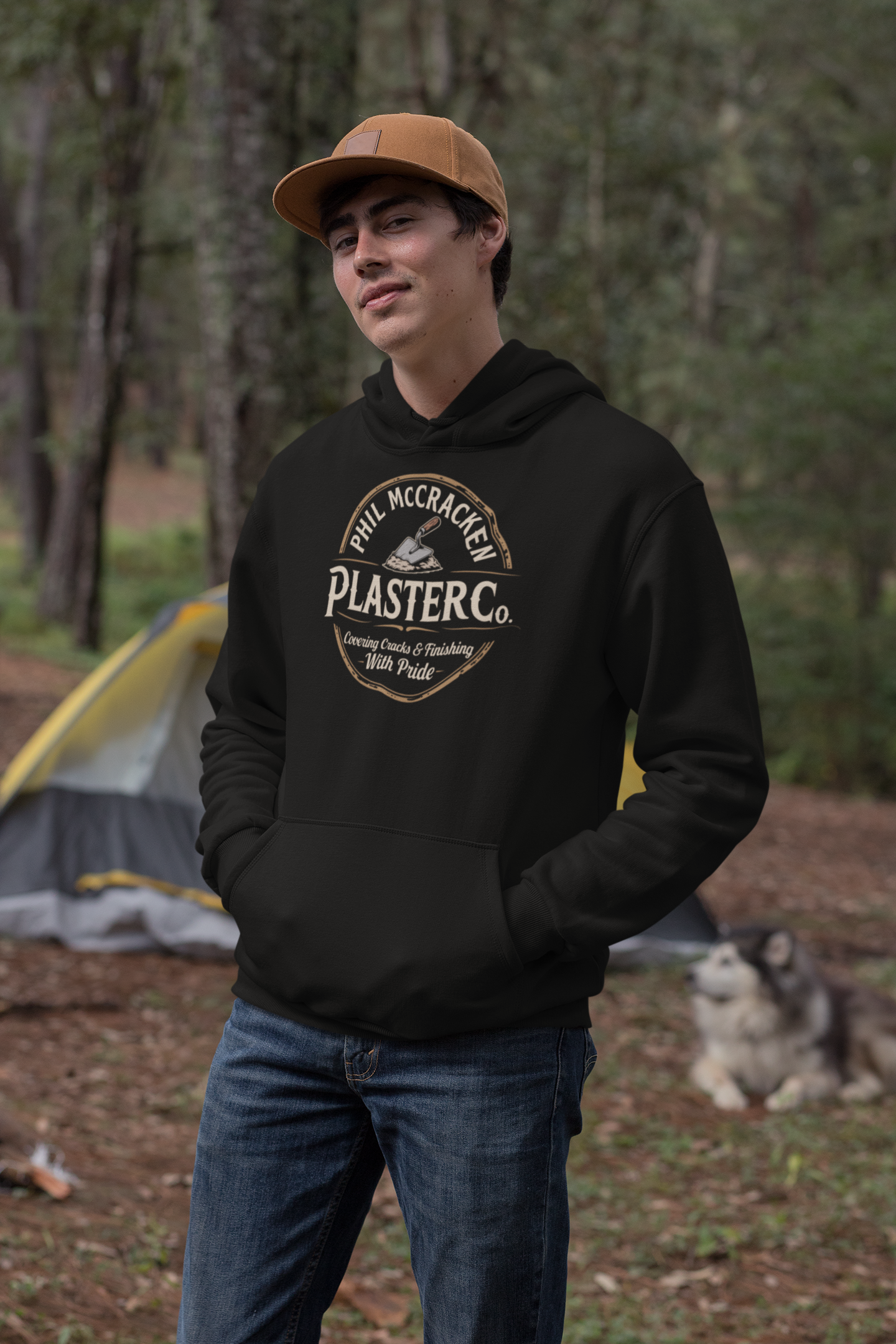 Phil McCracken Plaster Co Funny Hoodie Vintage Trade Logo Pun Design for Humor Fans