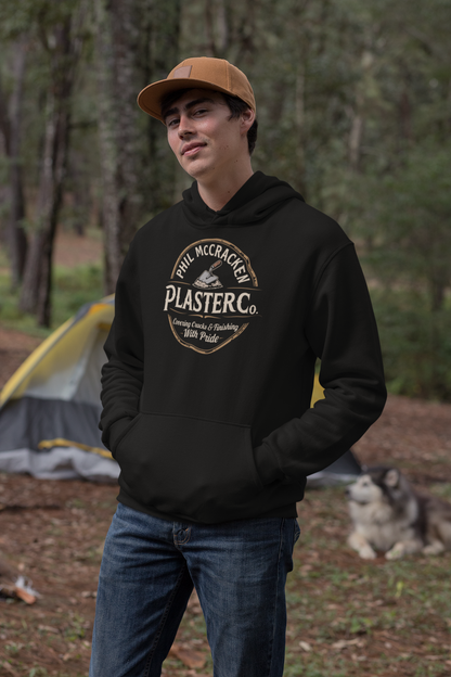 Phil McCracken Plaster Co Funny Hoodie Vintage Trade Logo Pun Design for Humor Fans
