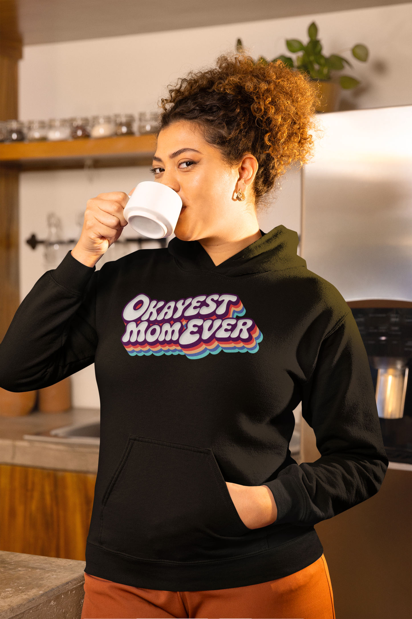 Okayest Mom Ever Hoodie Funny Retro Rainbow Design Gift for Mothers