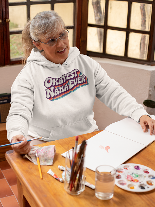Okayest Nana Ever Hoodie Funny Retro Rainbow Design Gift for Grandmas