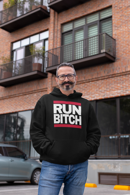 RUN BITCH Hoodie Funny Parody Streetwear Sweatshirt for Hip Hop Fans and Rap Lovers