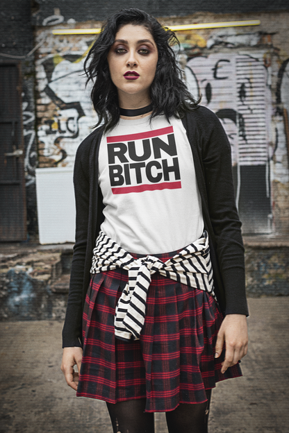 RUN BITCH T-Shirt Funny Parody Streetwear Tee for Hip Hop Fans and Old School Rap Lovers
