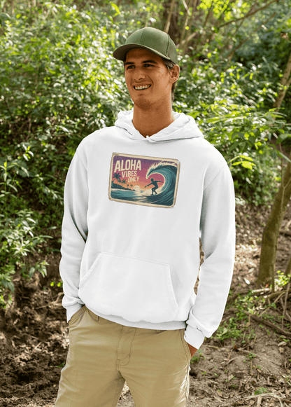 Aloha Vibes Only Vintage Surf Graphic Hoodie - Inken Image