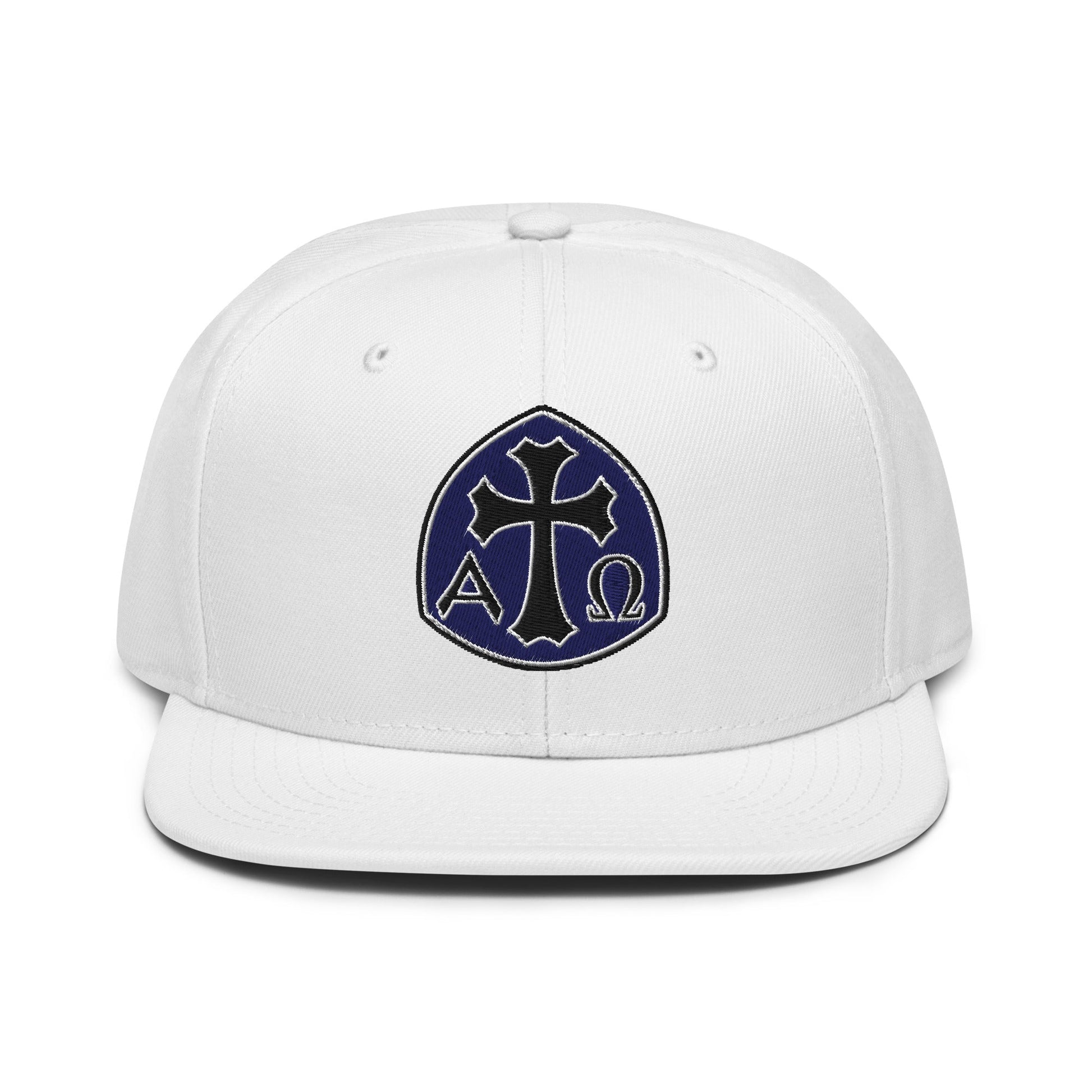Alpha Omega Gothic Cross Emblem Flat Stitch Snapback - Inken Image