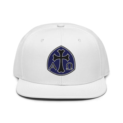 Alpha Omega Gothic Cross Emblem Flat Stitch Snapback - Inken Image