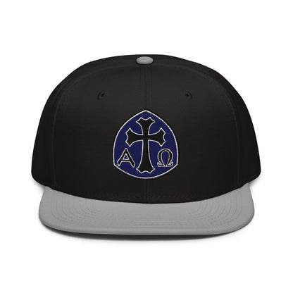 Alpha Omega Gothic Cross Emblem Flat Stitch Snapback - Inken Image