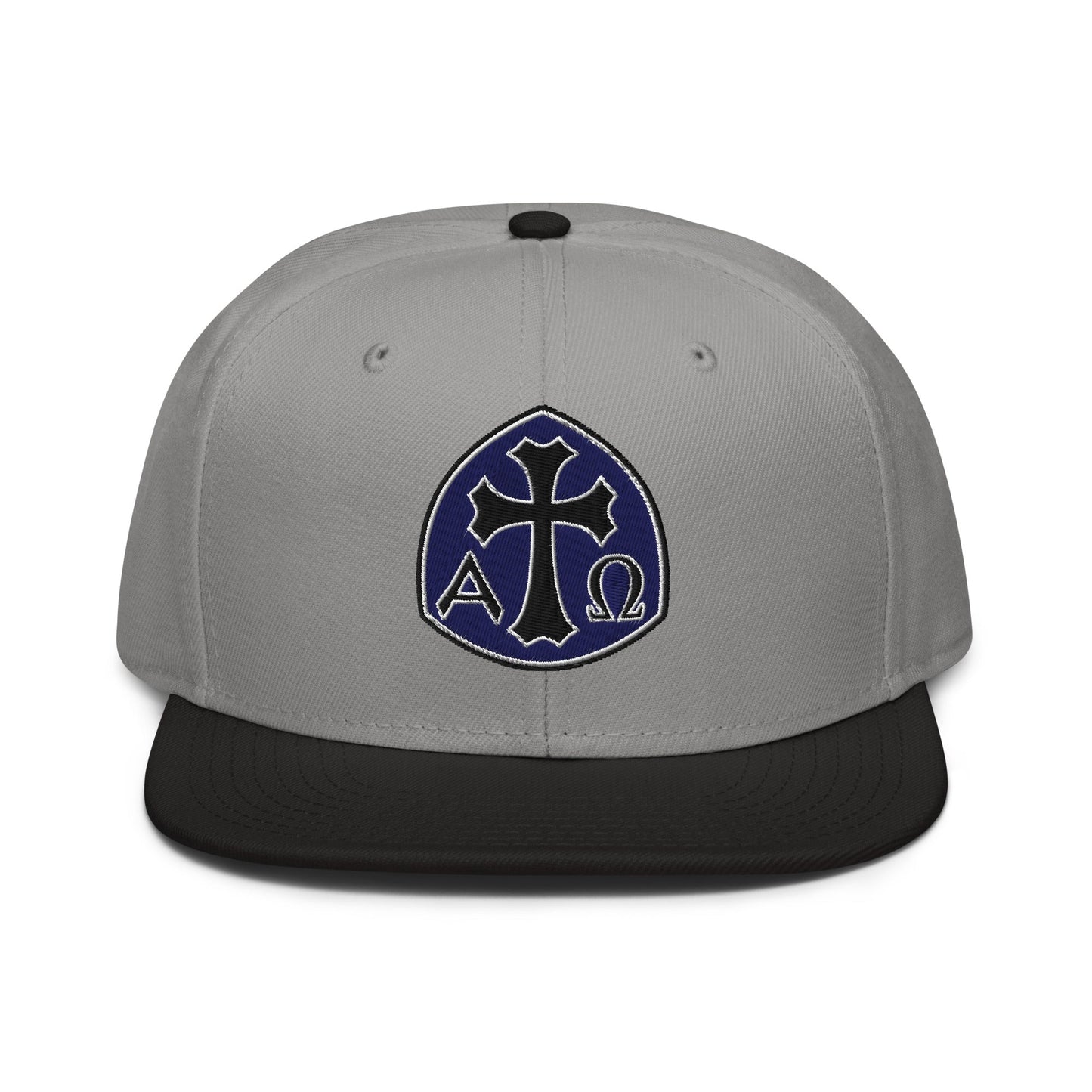 Alpha Omega Gothic Cross Emblem Flat Stitch Snapback - Inken Image