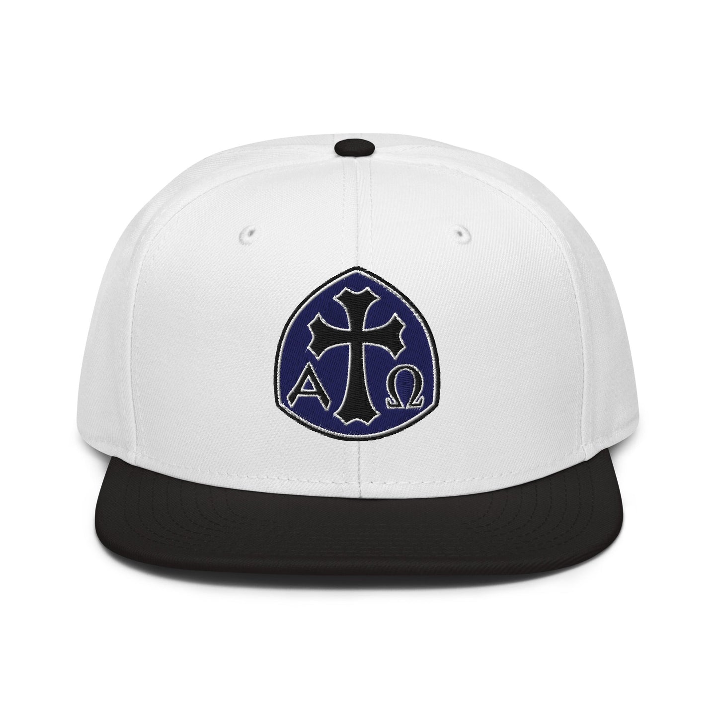 Alpha Omega Gothic Cross Emblem Flat Stitch Snapback - Inken Image
