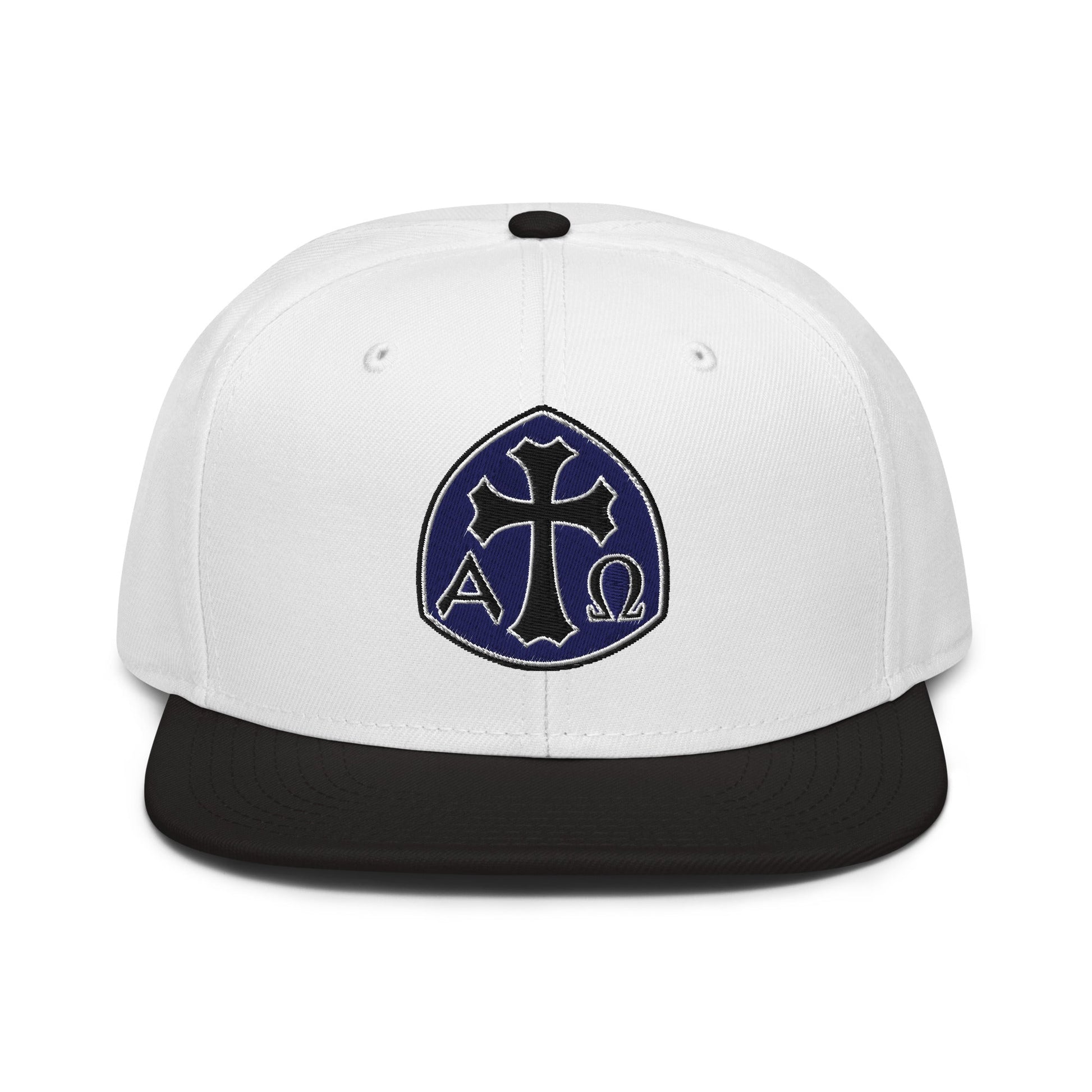 Alpha Omega Gothic Cross Emblem Flat Stitch Snapback - Inken Image